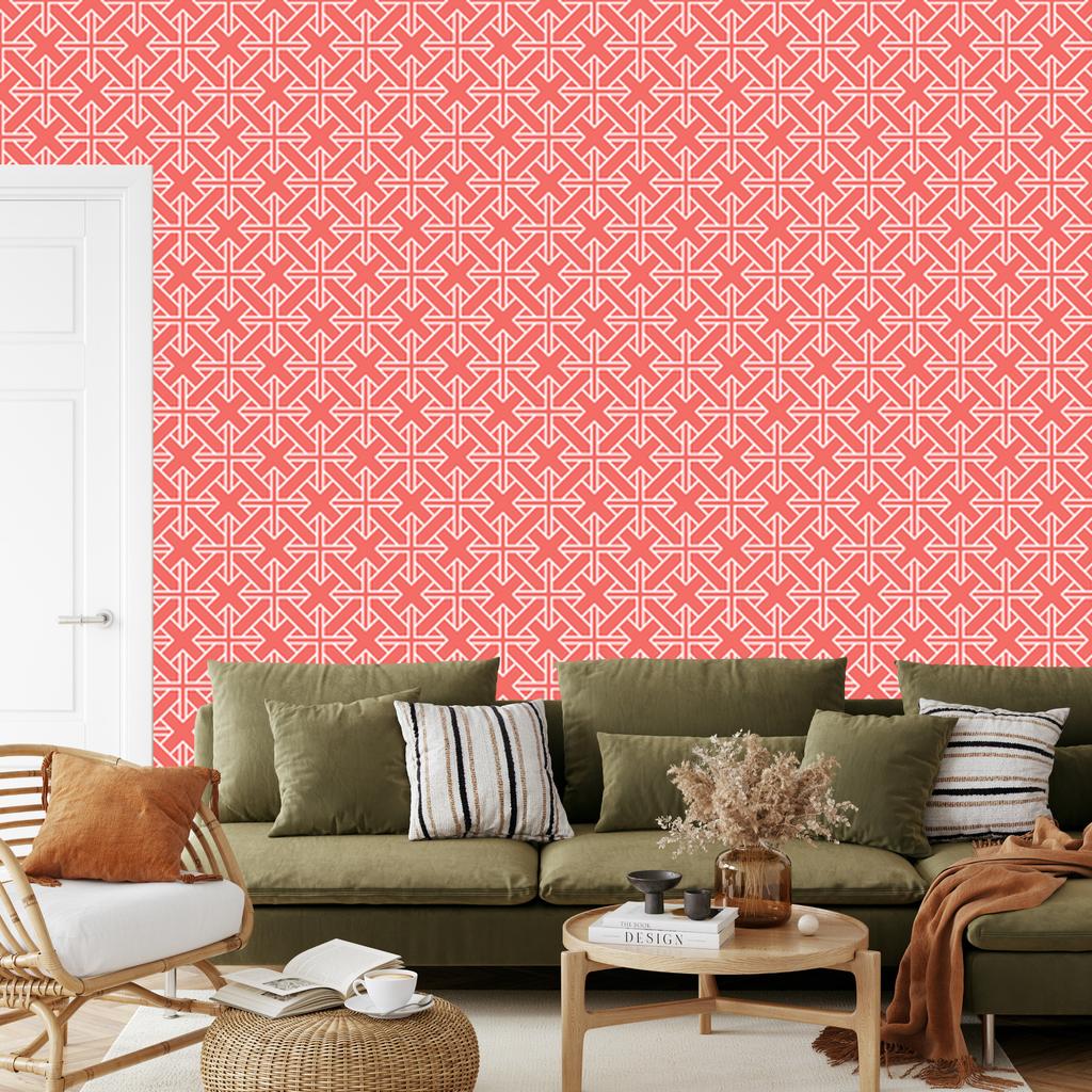 Wallpaper Geometric Coral Pattern, Coral Background for Living Room and Bedroom 50x1000