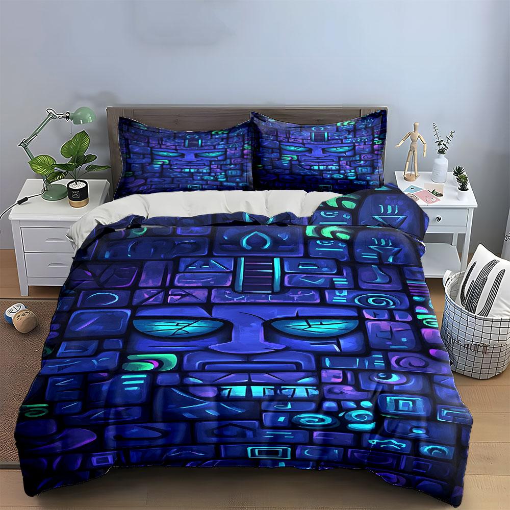 Abstract geometric face pattern. Bedding sets Duvet cover sets Duvet covers Pillowcases(1*Duvet Cover 2*Pillowcases without duvet insert)