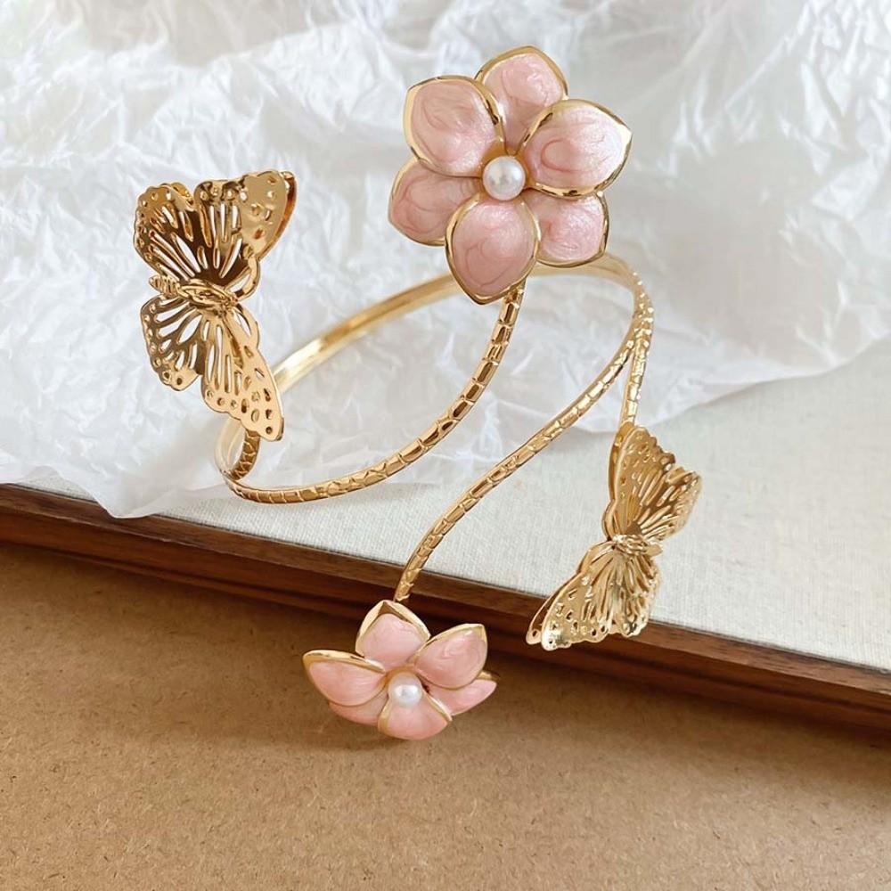 Iron Flower Butterfly Arm Cuff Twist Line Wide Open Arm Cuff Fashion Bohemian Bracelet Women