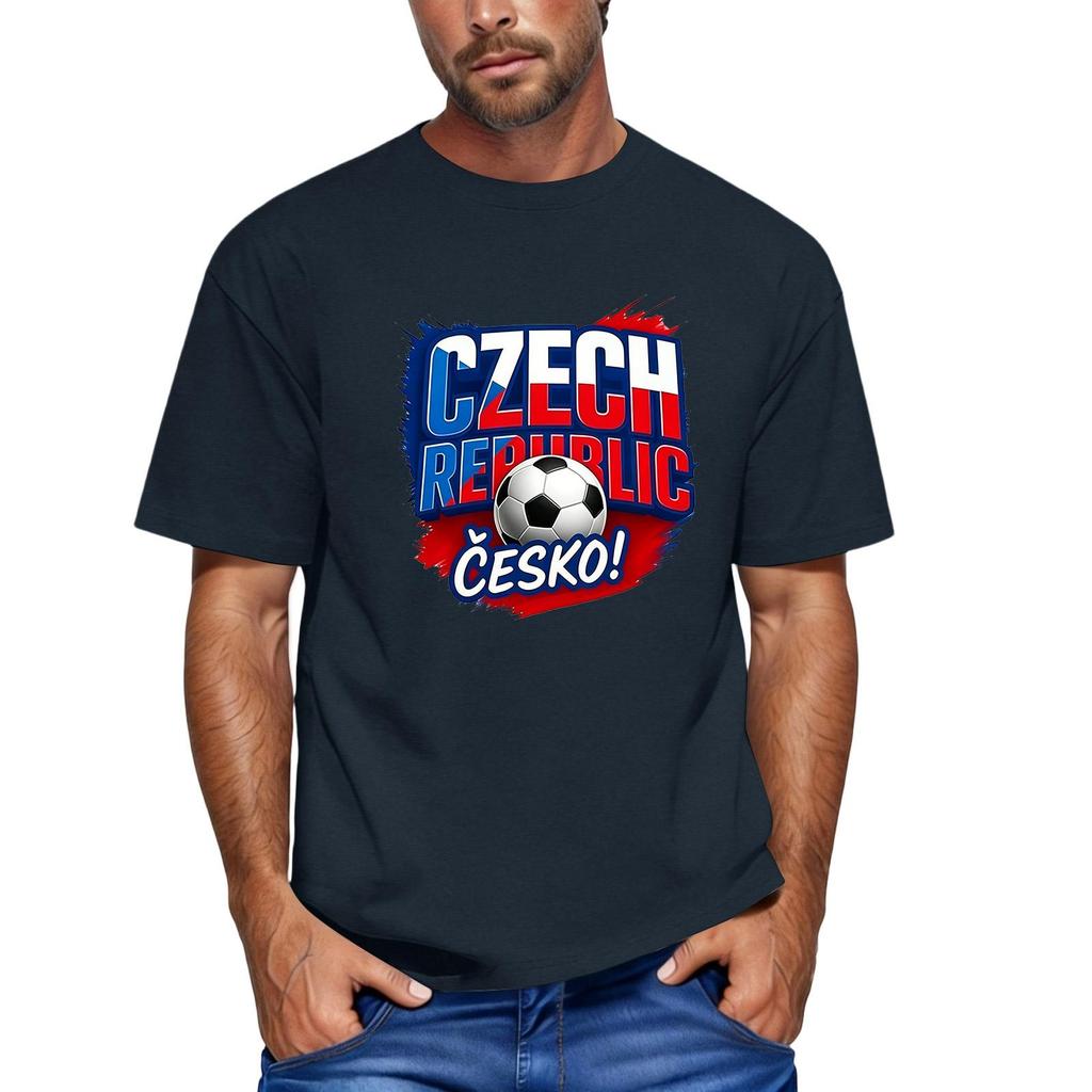 Men's Czech Republic Football Themed Short Sleeve Crew Neck T-Shirt Casual Fit Printed Top for Sports and Everyday Wear