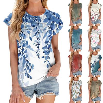 Women's Fashion Casual Basic Floral Textured Round Neck T-Shirt Vest Top