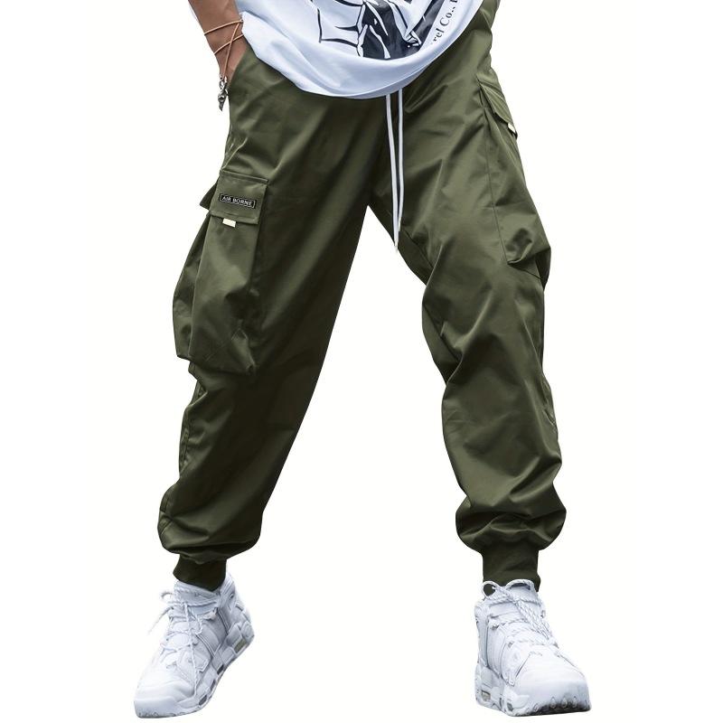 Men's Casual Trousers Flap Pockets Side Drawstring Waistband Trousers