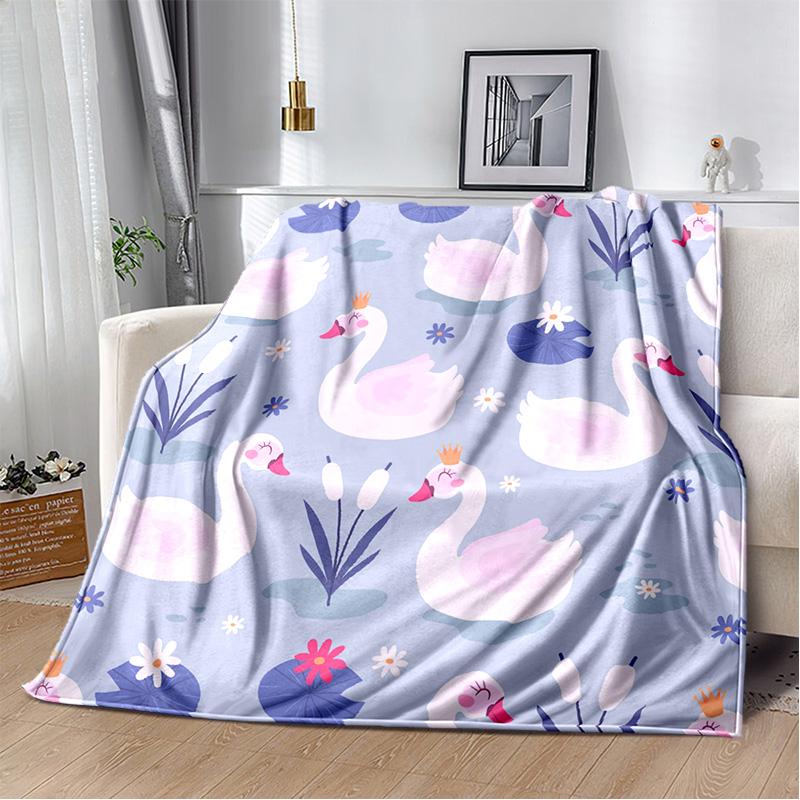 HD Cartoon Cute Swan Cygnus Soft Plush Blanket,Flannel Blanket Throw Blanket for Living Room Bedroom Bed Sofa Kids Cover Gitt 3D