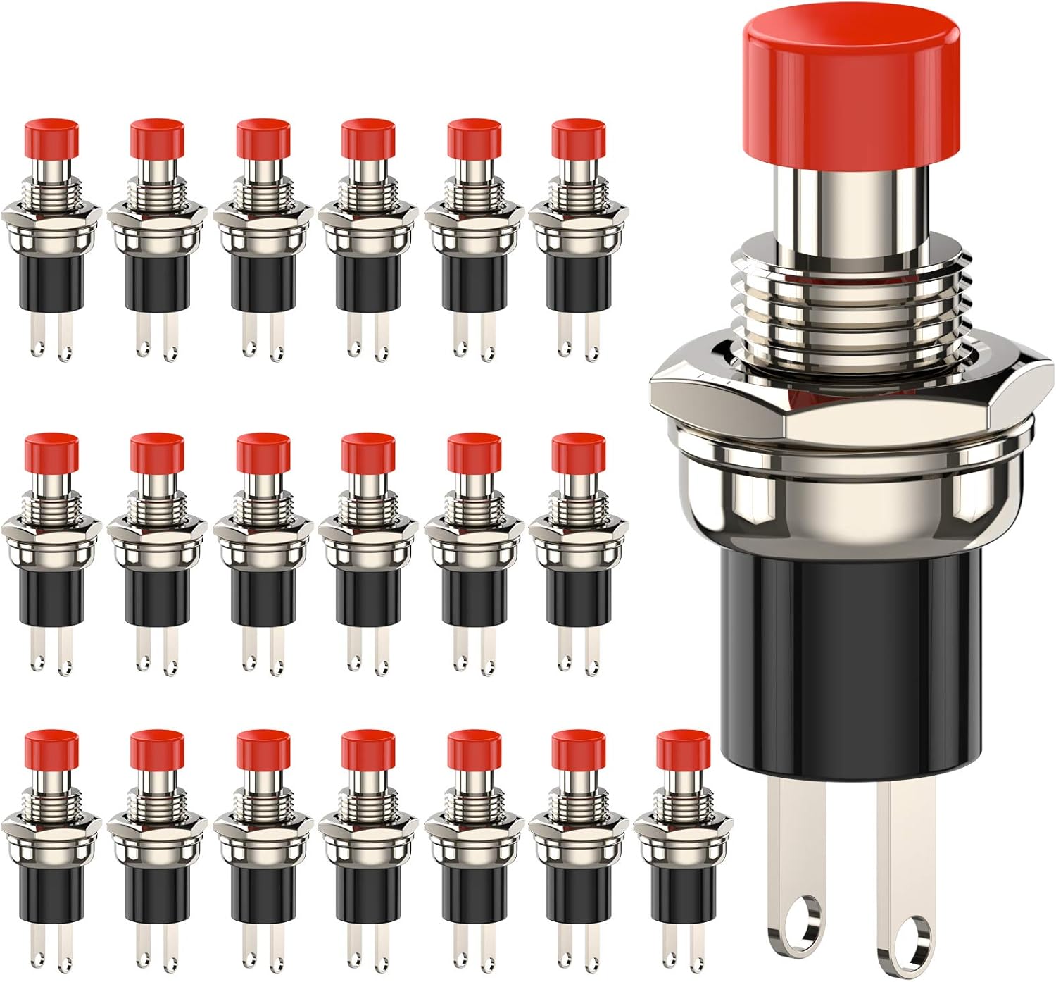 

6pcs Momentary Push Button Switch, 1A 250VAC SPST Mini Pushbutton Switches Normally Open(NO) Black & Red Cap