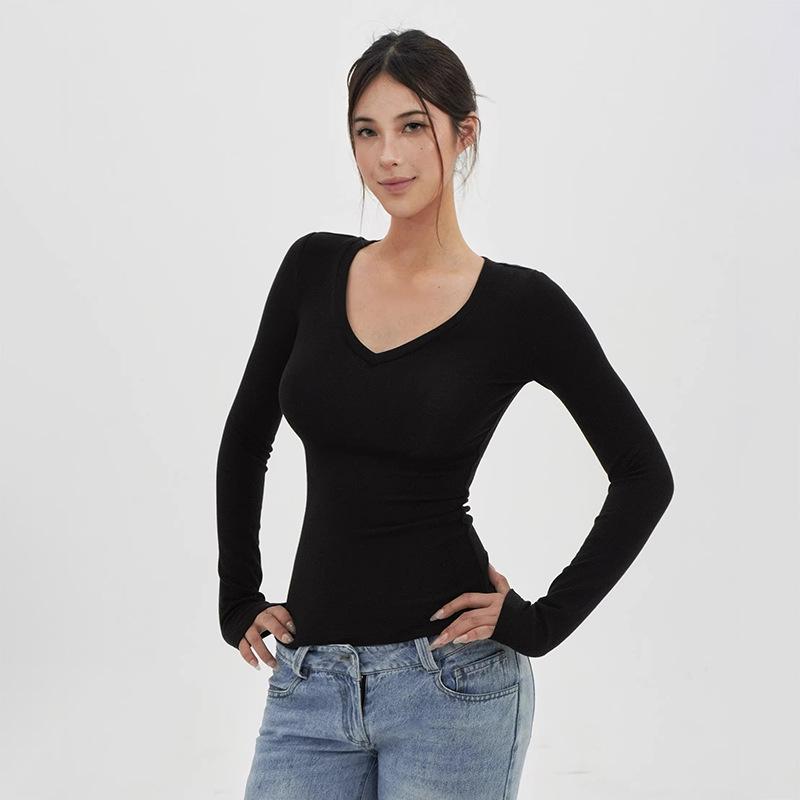 

Women s Four-Color Stretchy V-Neck Fleece Long-Sleeve Base Layer Top Small