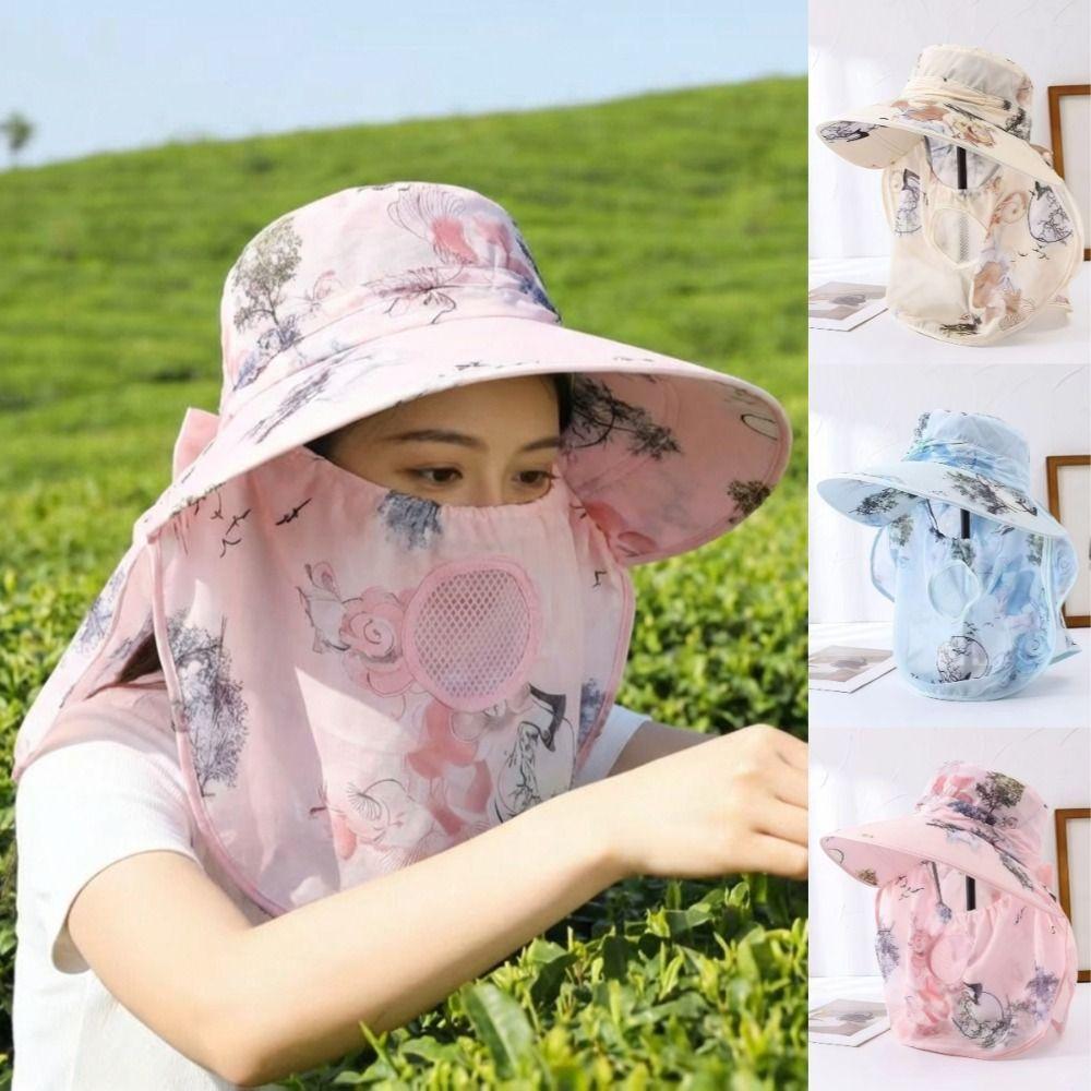 Wide Brim Face Mask Sun Hat UV Protection Breathable Tea Picking Work Hat Lightweight Full Wrap Fisherman's Hat Summer Outdoor