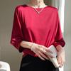 In Summer Satin Silk Half-Sleeve Tee Tops Basic Solid Women‘s T-Shirt Casual O-neck Thin Shirts Ladies Loose Blouses