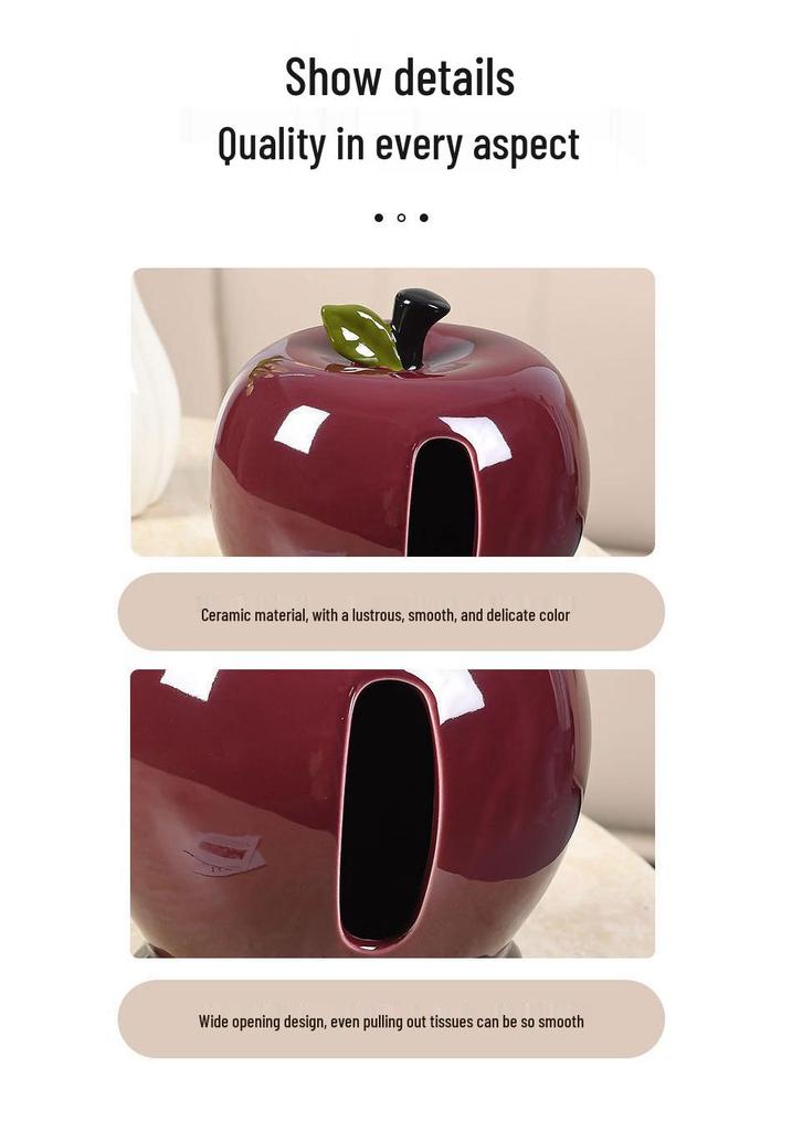 Apple High-End Ceramic Tissue Box for Living Room - Luxury Creative Napkin Holder for Coffee Table Decoration