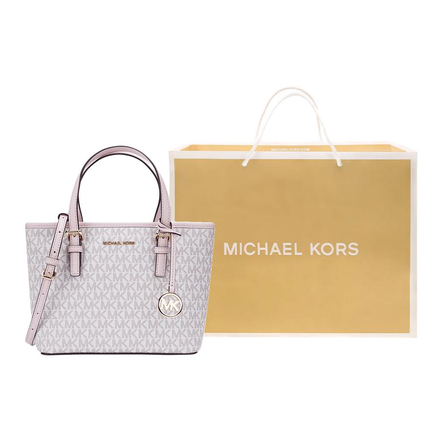Michael Kors MK Jet Set Monogram Color Block Borsa Tote in Pelle da Pendolare Donna Vanilla-White 35T9GTVT0B-640