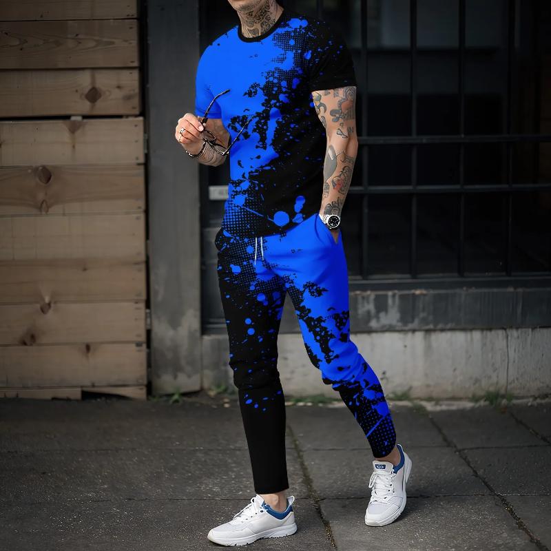 Neues Sommer-Sportswear-Set, kurzärmeliges T-Shirt und lange Hosen, 2-teiliges Set mit 3D-Spleißen, lässig und schön, Reise-Set in hoher Qualität