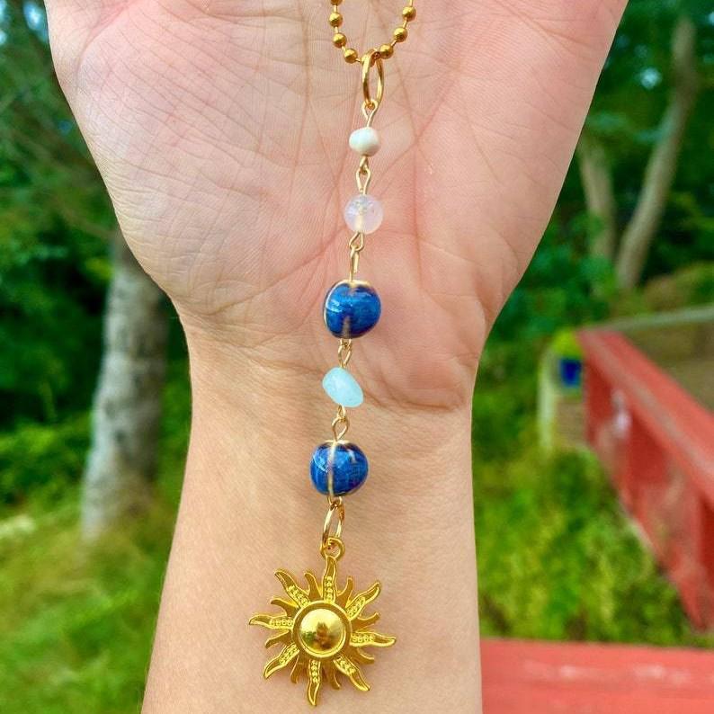 Sun Crystal Car Pendant: Pearl & Crystal Hanging Ornament for Interior Decoration