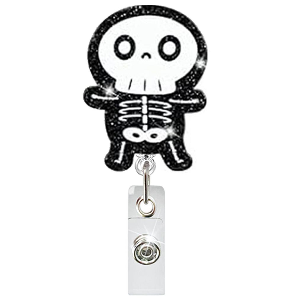 Acrylic Halloween Spooky Ghost Eyeball Skeleton Retractable Badge Reel Rotating ID Badge Holder Crocodile Clip for Doctor Nurse