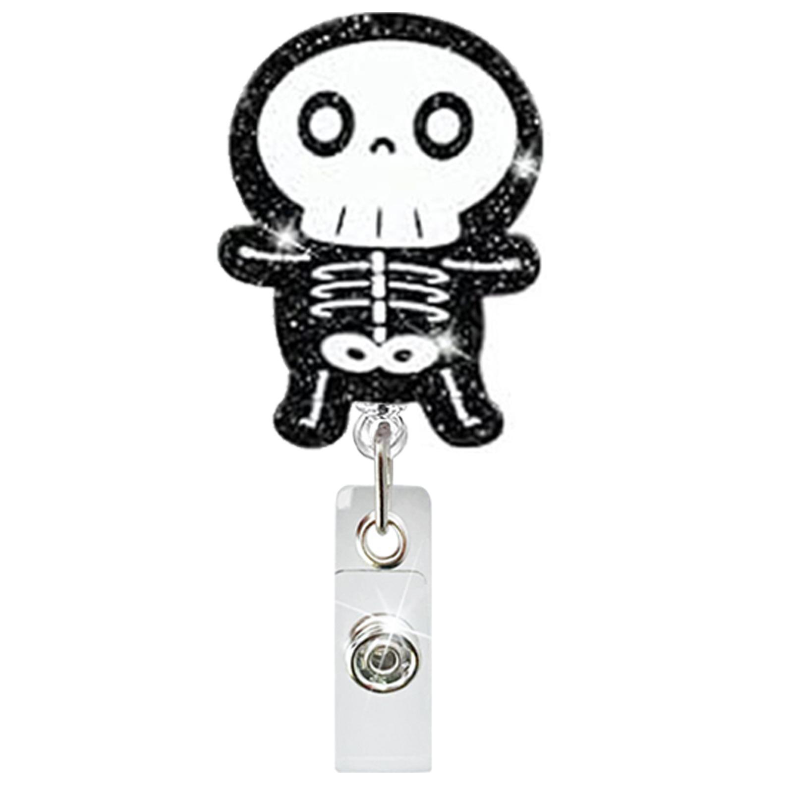 

Acrylic Halloween Spooky Ghost Eyeball Skeleton Retractable Badge Reel Rotating ID Badge Holder Crocodile Clip for Doctor Nurse