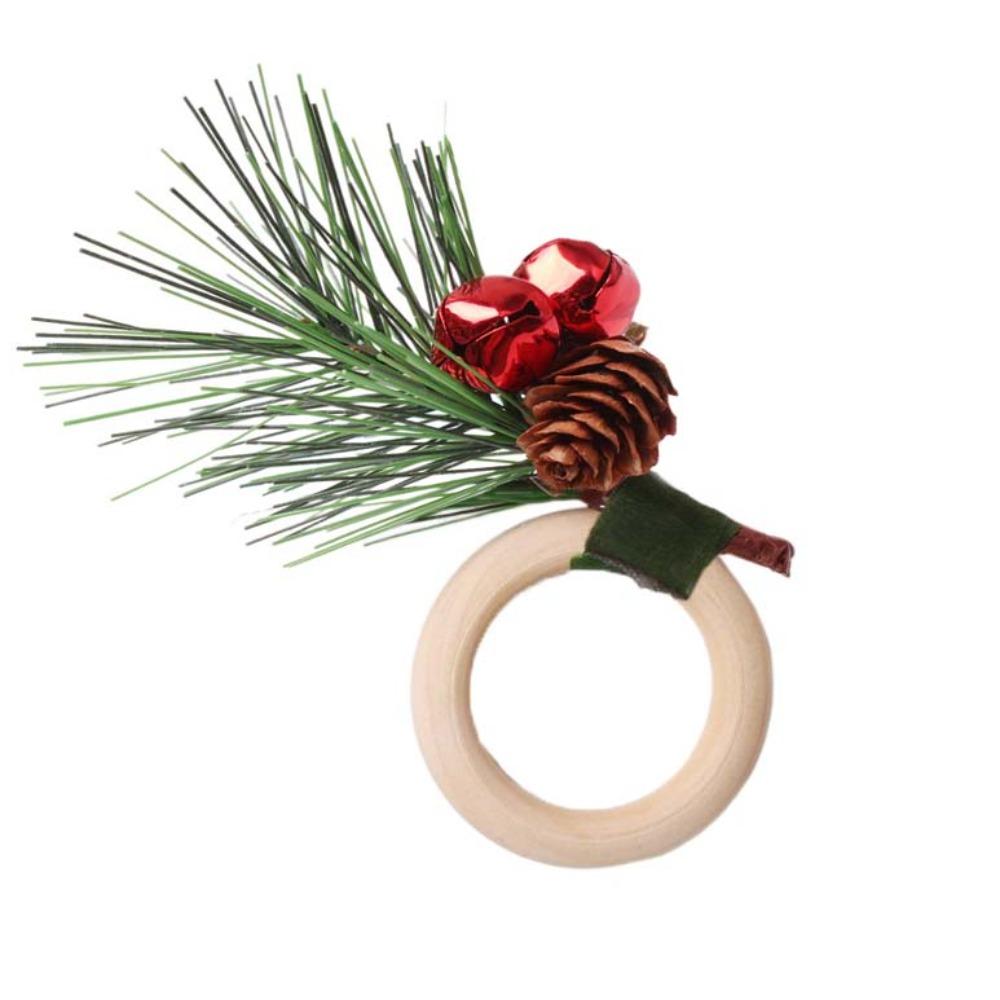 6pcs with Red Berries Christmas Pine Needle Napkin Ring Wooden Napkin Buckle  Restaurant