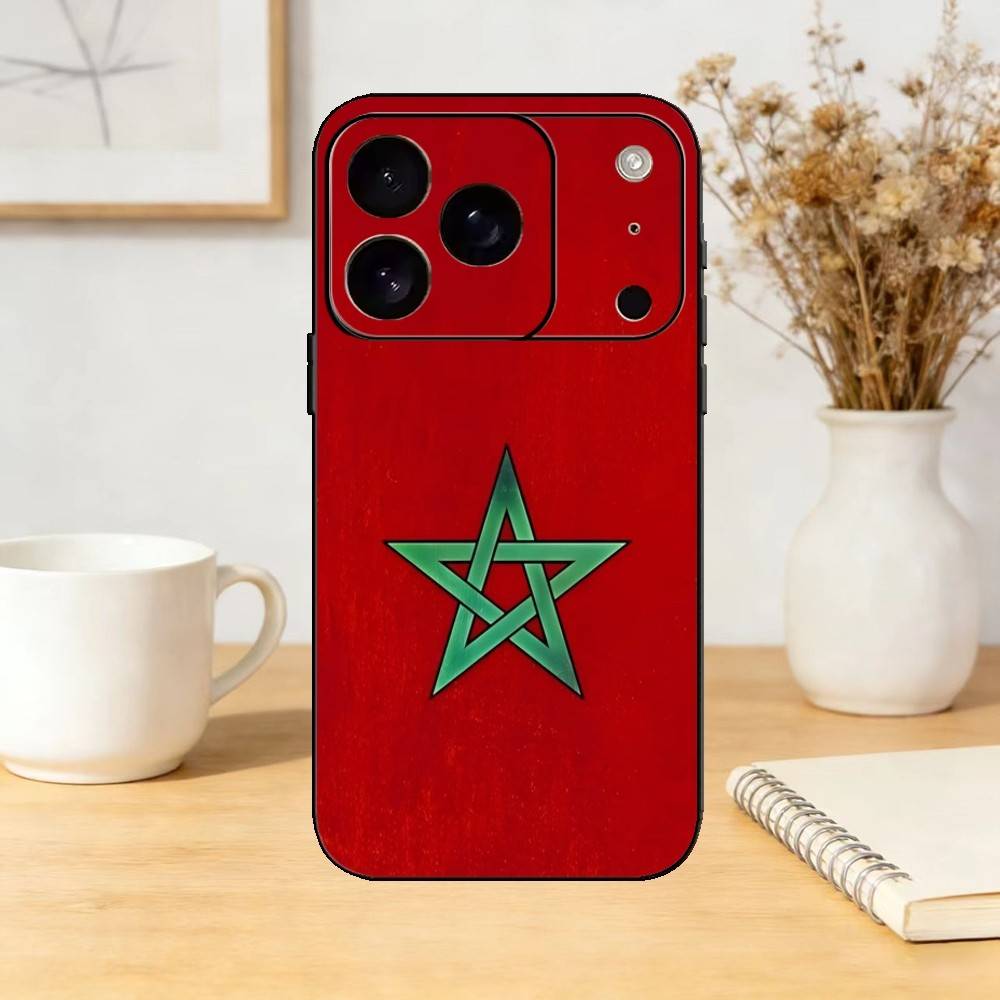M-Marokko Flagge Handyhülle Für iPhone 17,16,15,14,13,12,11 Plus,Pro Max,SE4Weiche Silikon Schwarze Hülle