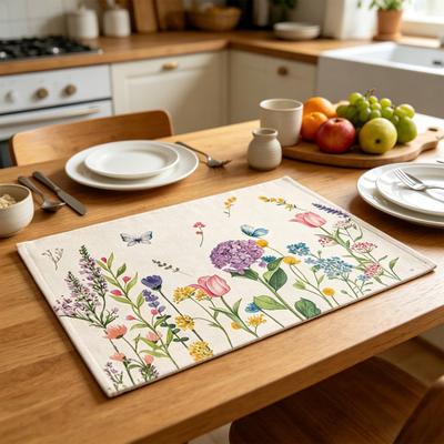 5 Stück Blumige Leinen-Tischsets Niedliche Hasen-Kolibri-Bauernhaus-Tischsets Maschinenwaschbare Tischschutzmatten für Zuhause Esstisch Hochzeitsfeier