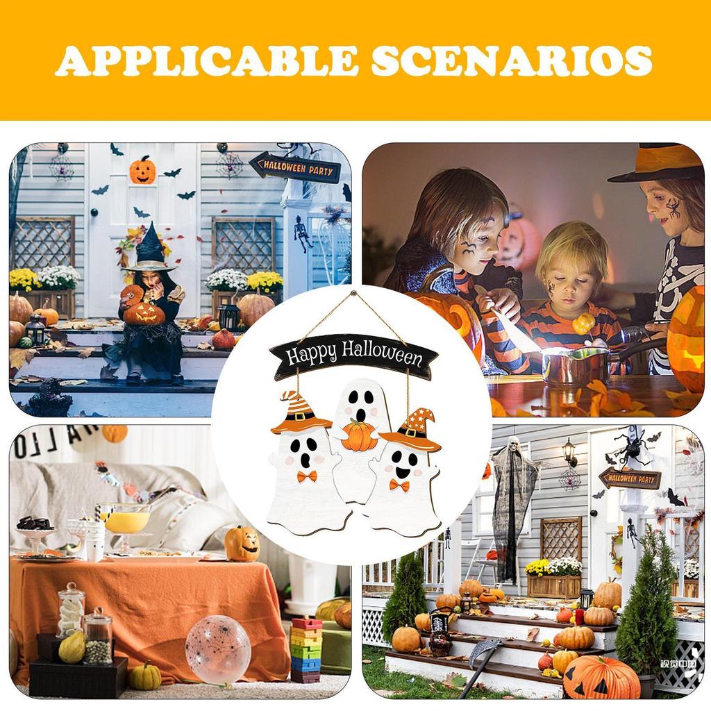 Happy Halloween Door Sign Ghost Porch Sign For Door Decorations Hangable Wooden Decoration For Home Entrance Wall Indoor Outdoor