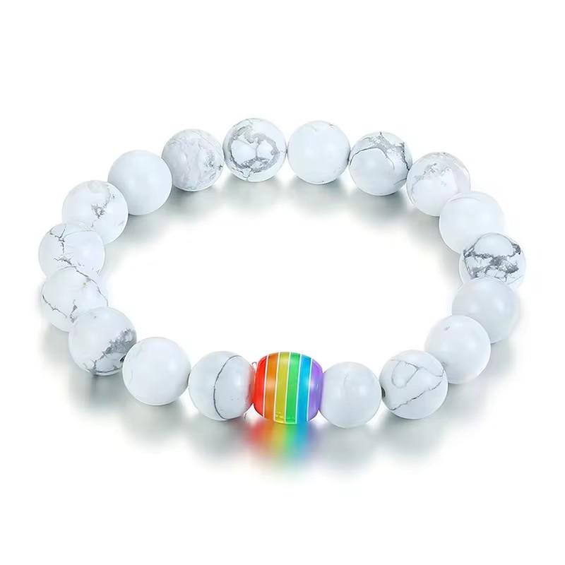 Women Men Rainbow Flag Ball Natural Stone Black Onyx Beads Bracelet June Pride LGBT GAY Couple Jewelry For Love jewelry