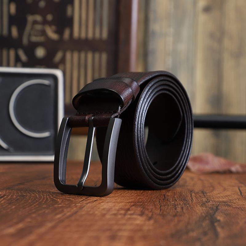 Men's Alloy Needle Buckle Head Layer Cowhide Belt, New Casual and Fashionable Versatile Leather Belt
