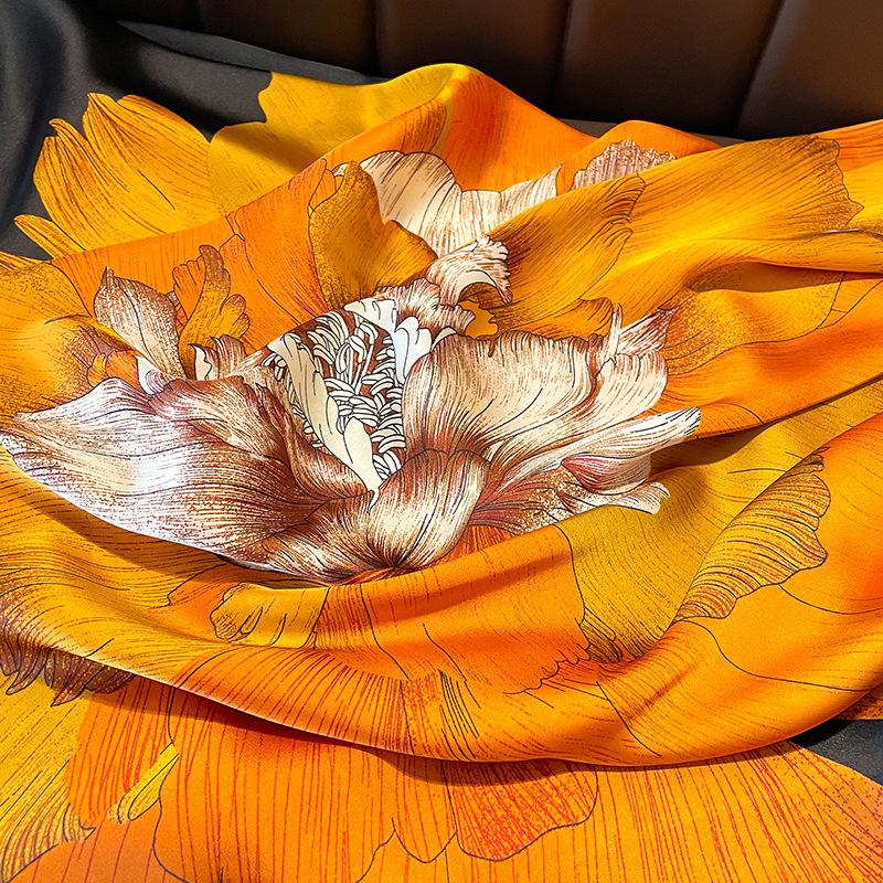 Silk Scarf Women's Print Korean Version Oversized Summer Sunscreen Beach Towel Women's Air Conditioner Shawl Scarf Spring and Autumn Yarn Scarf