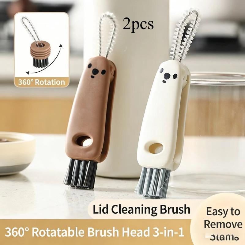 2pcs Multi-Functional Cup Lid Cleaning Brush, Stiff Bristle Brush, for Cups, Bottles And Nipples, Cute Couple Design 2pcs