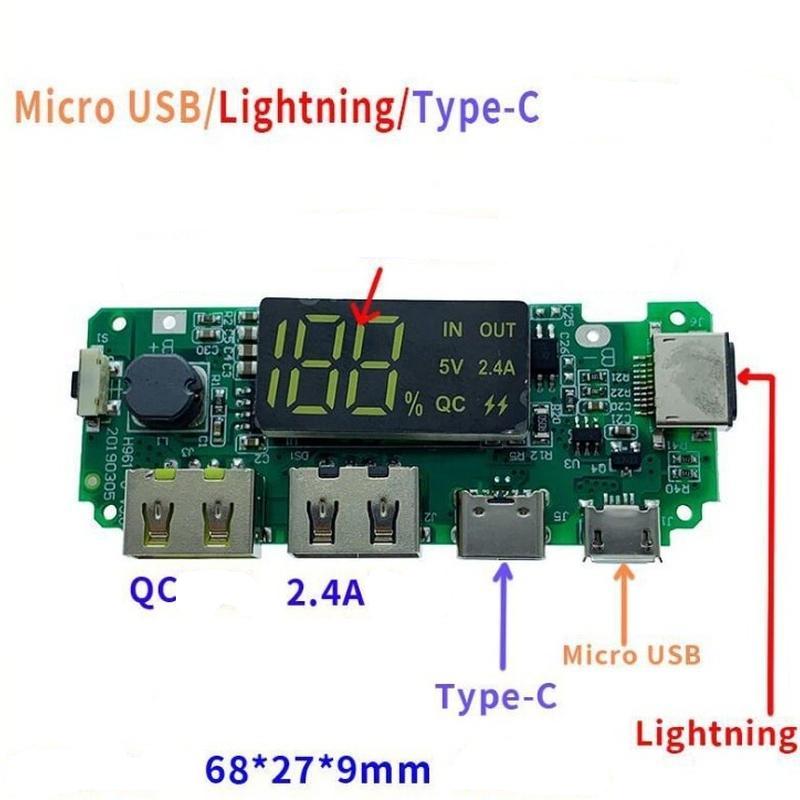 LED Διπλό USB 5V 2.4A Micro/Type-C USB Mobile Power Bank 18650 Μονάδα φόρτισης Μπαταρία λιθίου Προστασία κυκλώματος πλακέτας φόρτισης