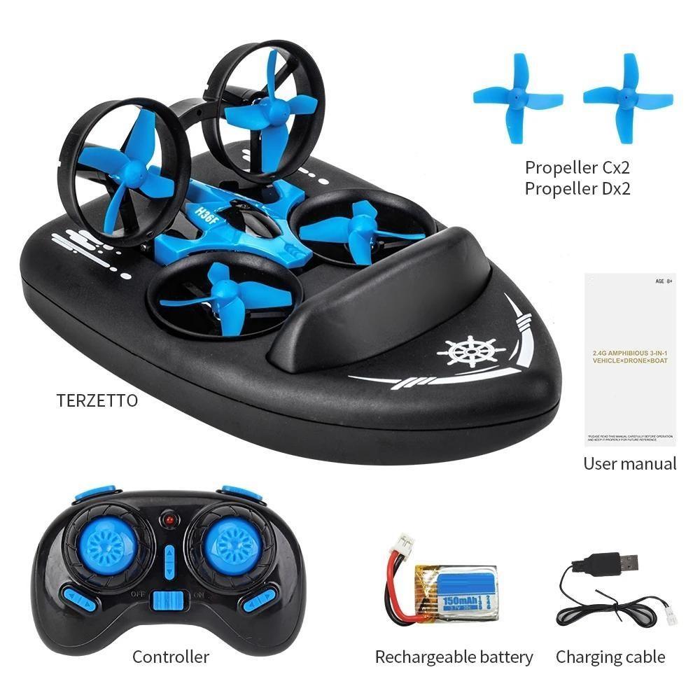 Multifunctional RC Hovercraft, 3-in-1 Quadcopter, Boat, Helicopter & Drone Combo