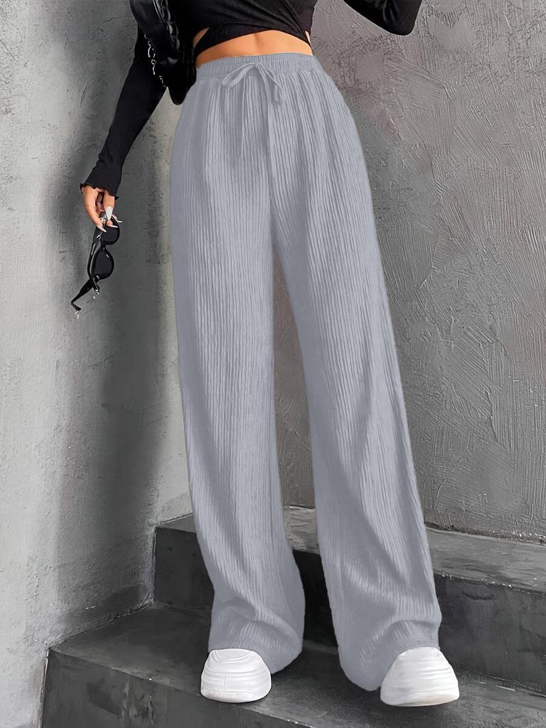 2026 Autumn/Winter Women's Solid Color Wide-Leg Pants: High Waist Drawstring with Elastic Waist for Casual Wear