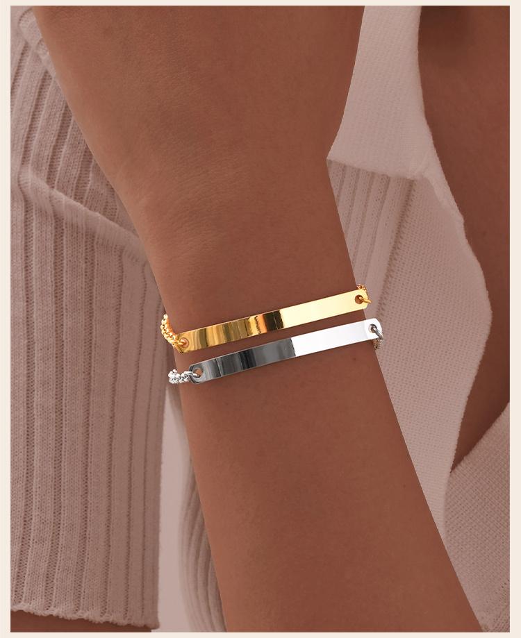 Personalized Name Bar Bracelet for women,Engraved Stainless Steel ID Bracelets, free engraving love gift