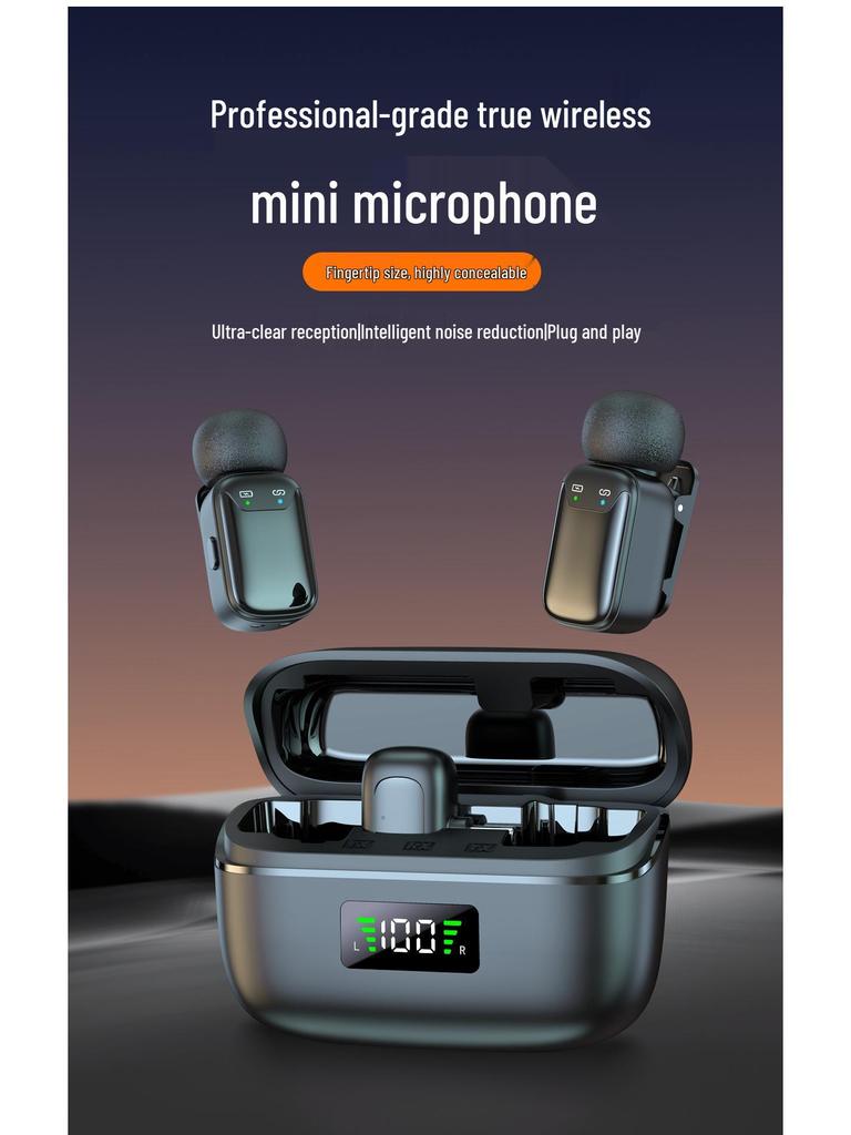 2025 Mini Wireless Clip-On Microphone with Digital Display and Charging Compartment for Invisible Live Broadcast and Recording