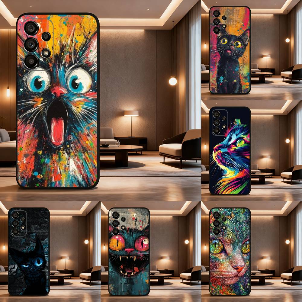 Art Formula Cat Graffiti Phone Case Soft black protective case for Samsung Galaxy A32,A10, A71, A11, A12, A13, A31, Note 10,etc.