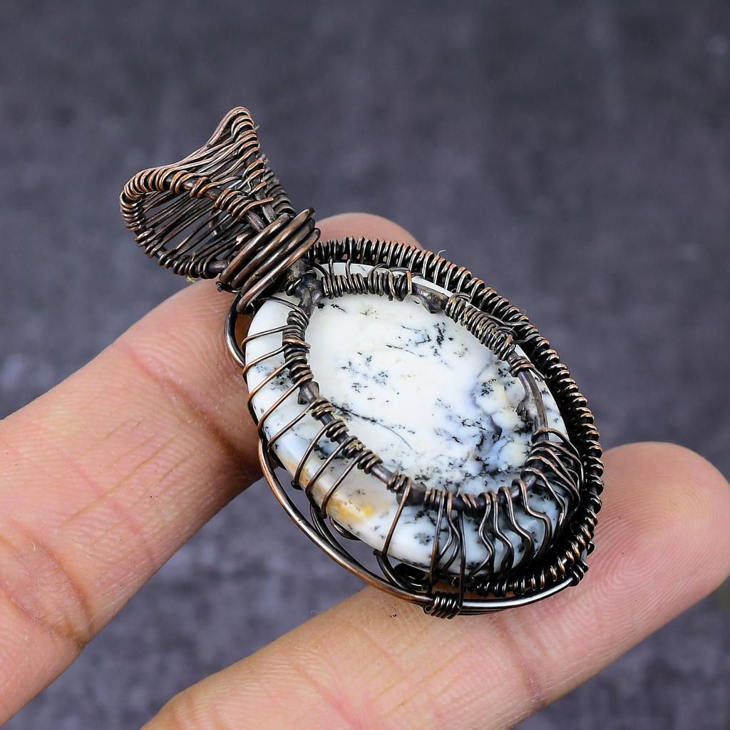 Natural Dendrite Opal Handmade Copper Wire Wrap Tree Of Life Pendant 2.17" S5y49