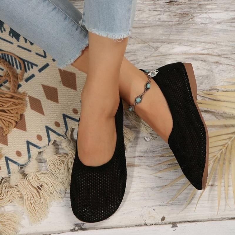 Fashion Women Round Toe Flat Shoes Solid Color Knitted  Casual Breathable Ballet Flats Women Mesh Flat Shoes Loafers Woman