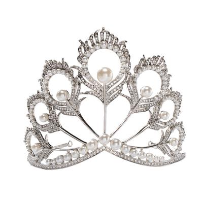Koreanischer Stil Koreanischer Stil Strass Braut Tiara Pfauenfeder Perlenkrone Hochzeitskleid Accessoires Haarschmuck