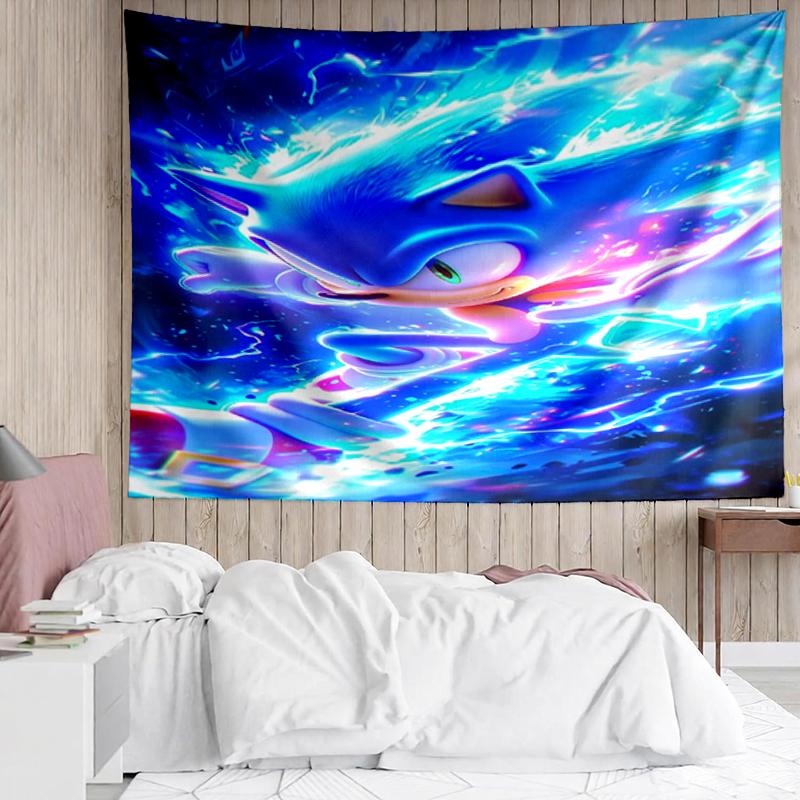 Sonic Print Tapestry, Backdrop, Easy Setup, Ideal for Bedroom, Office & Living Room, with Aesthetic Wall Hanging Decor.