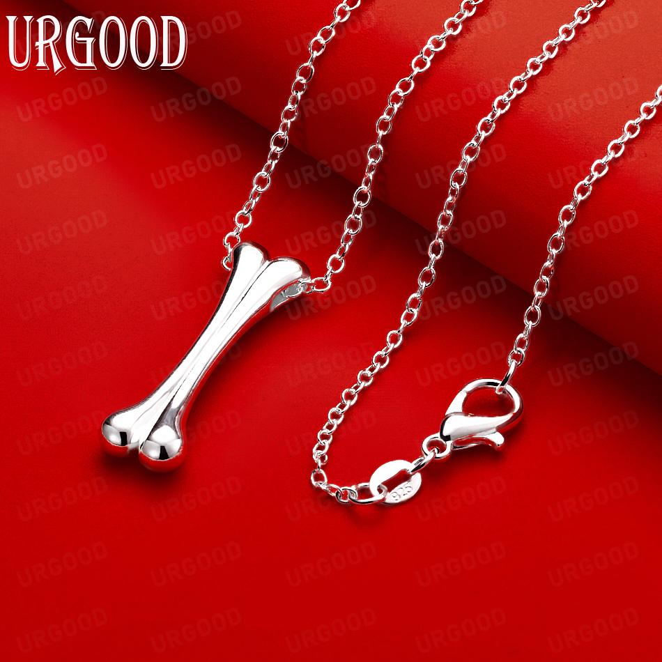 Exquisite 925 Sterling Silver Cartoon Dog Bone Pendant Necklace - Stylish Evening Jewelry