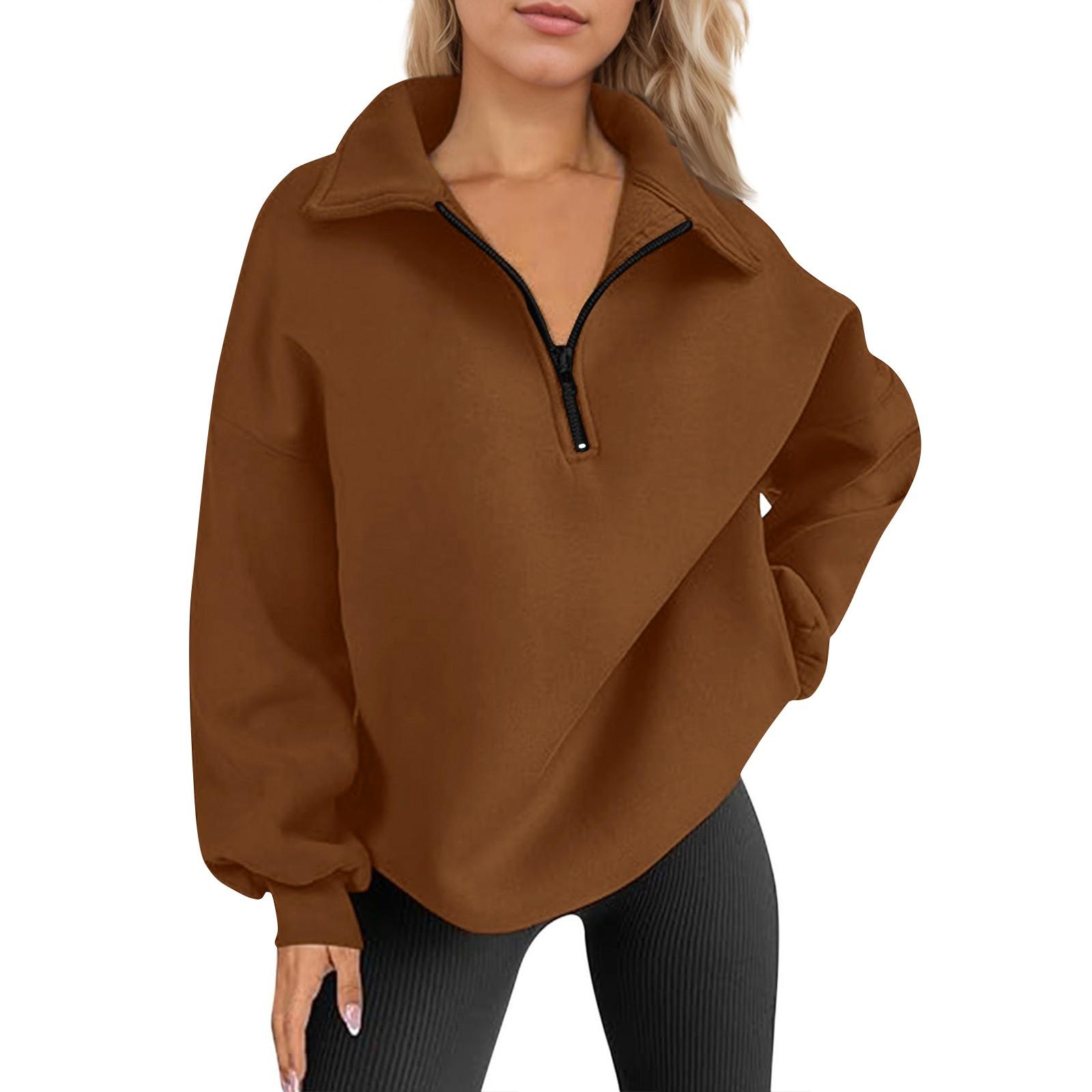 

Женская повседневная модная однотонная толстовка на молнии с длинными рукавами, топ S коричневый