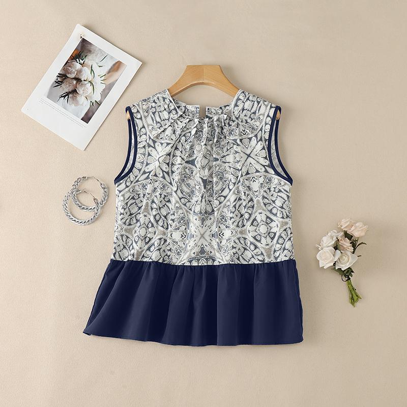 

ZANZEA Women Casual Round Neck Loose Sleeveless Print Vest Tops S тёмно-синий
