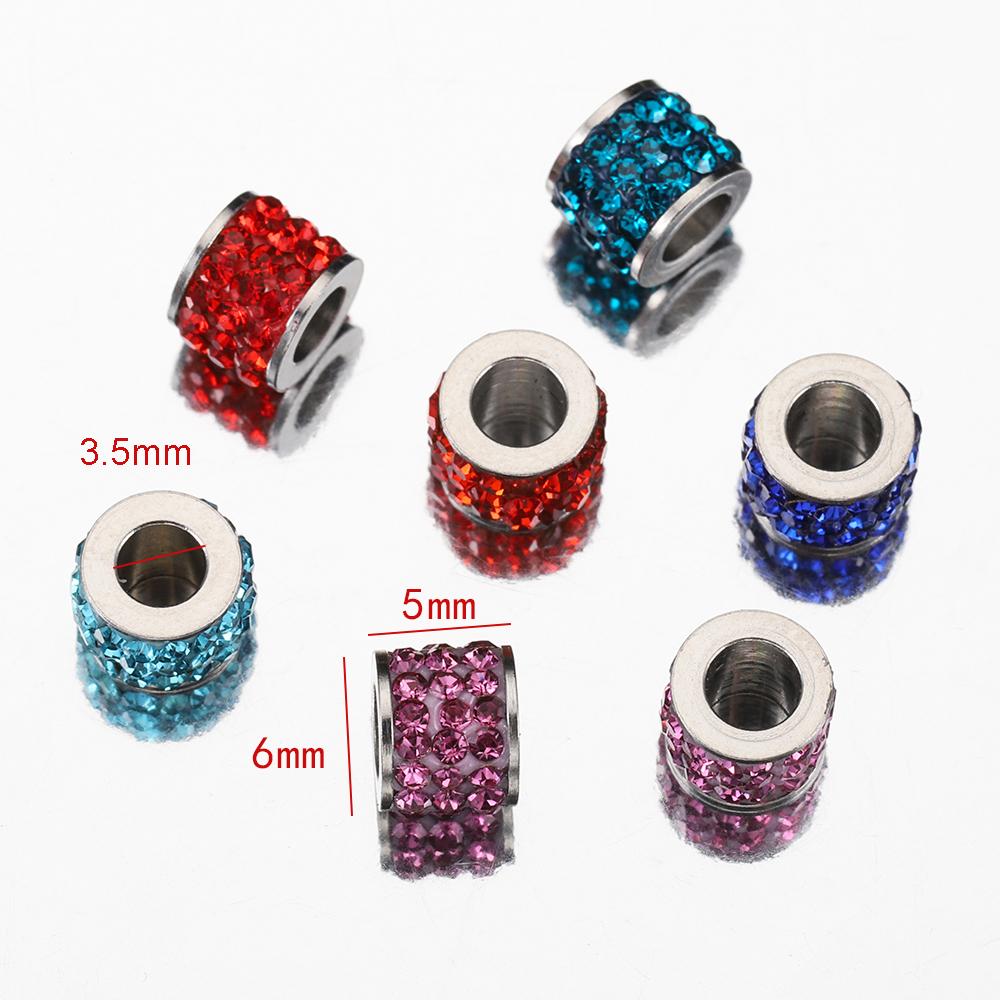 10pcs Mix Colorful Rhinestone Beads Stainless Steel Crystal Spacer Loose Beads Charms for Jewelry Making DIY Bracelet Necklace