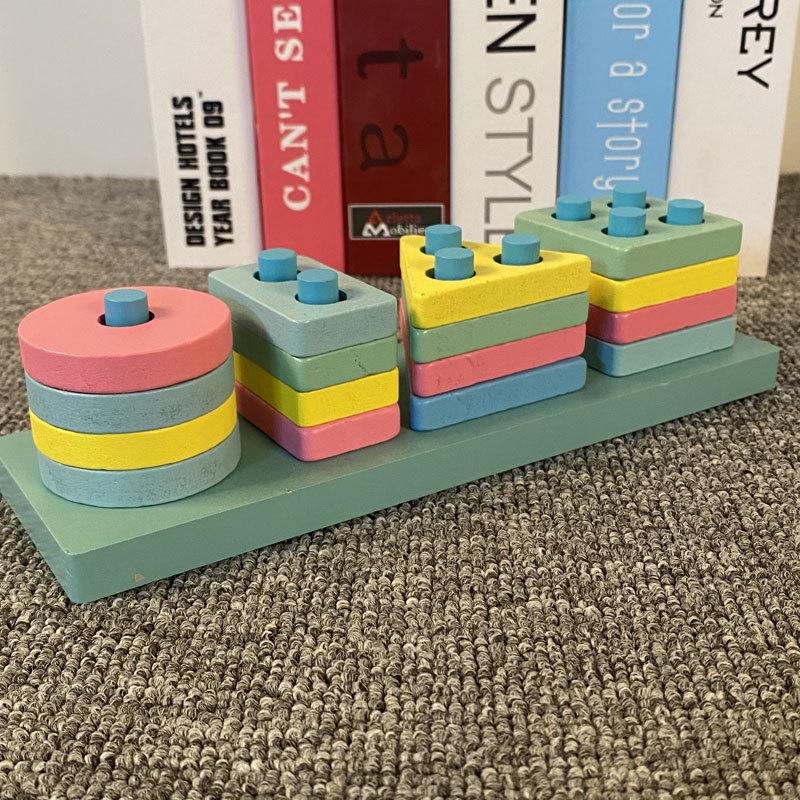 Montessori Wooden Four-Column Shape and Color Recognition Toy for Toddlers