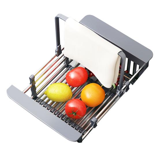 Stainless Steel Adjustable Expandable Rack Multifunctional Kitchen Sink Drain Basket with Dish Drying & Rinsing Non-Slip