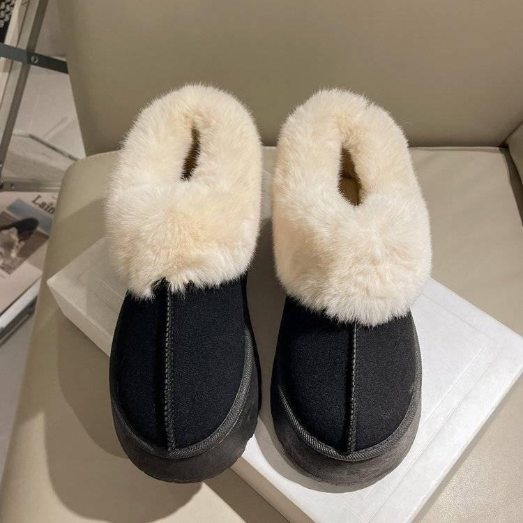 Low-top fluffy snow boots annual thick-soled non-slip bread shoes piled and thickened warm cotton shoes