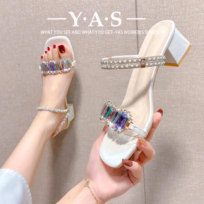 Sandals Female Rhinestone Outer Wear Open-toed Sandals Summer New Versatile Fairy Style with Skirt Two Wear Shoes Thick Heel Wedge