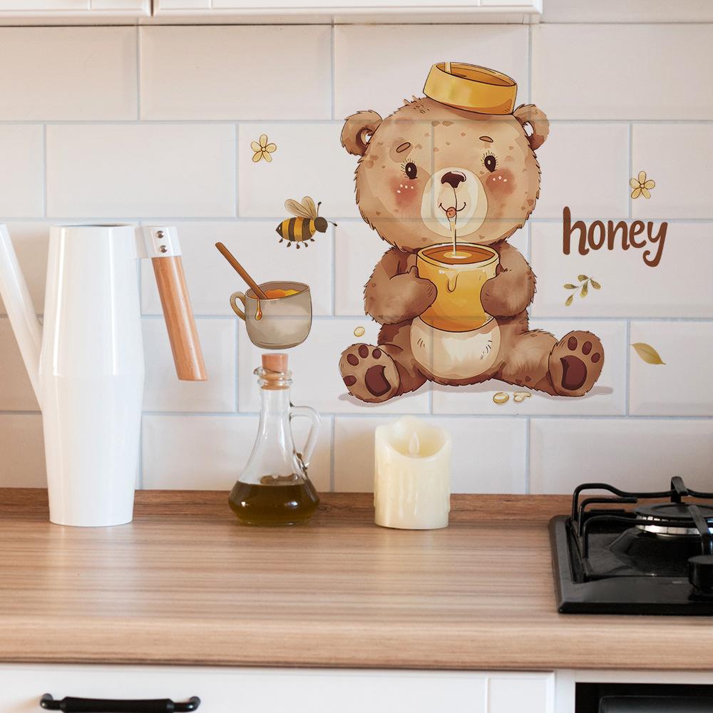 Cute Little Bear English Bee Kitchen Dining Room Home Background Beautification Wall Stickers