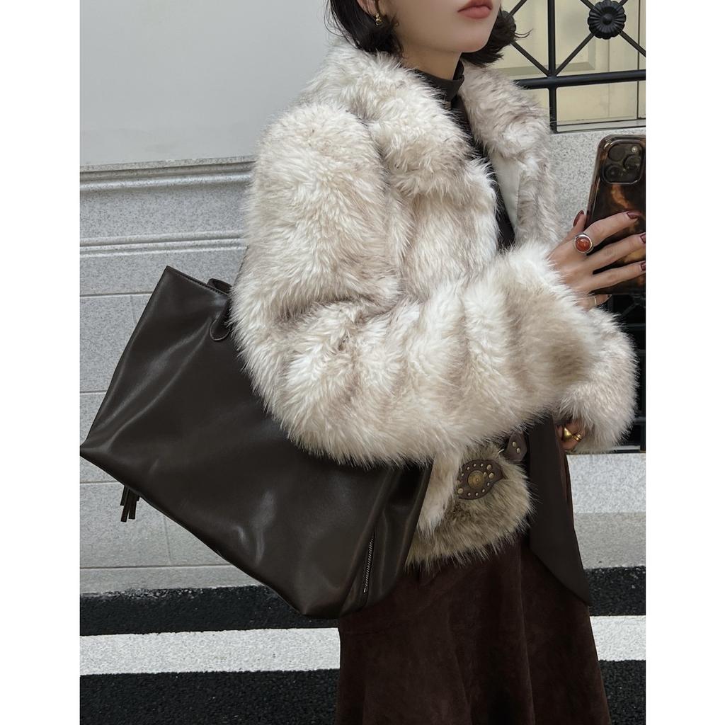 New cowhide tote bag large-capacity shoulder bag commuter leather women's bag simple niche armpit bag