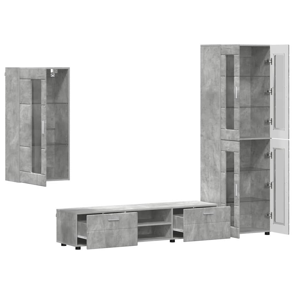 FLORIN 3 Piece TV Cabinet Set with Shelf Concrete Grey Particleboard