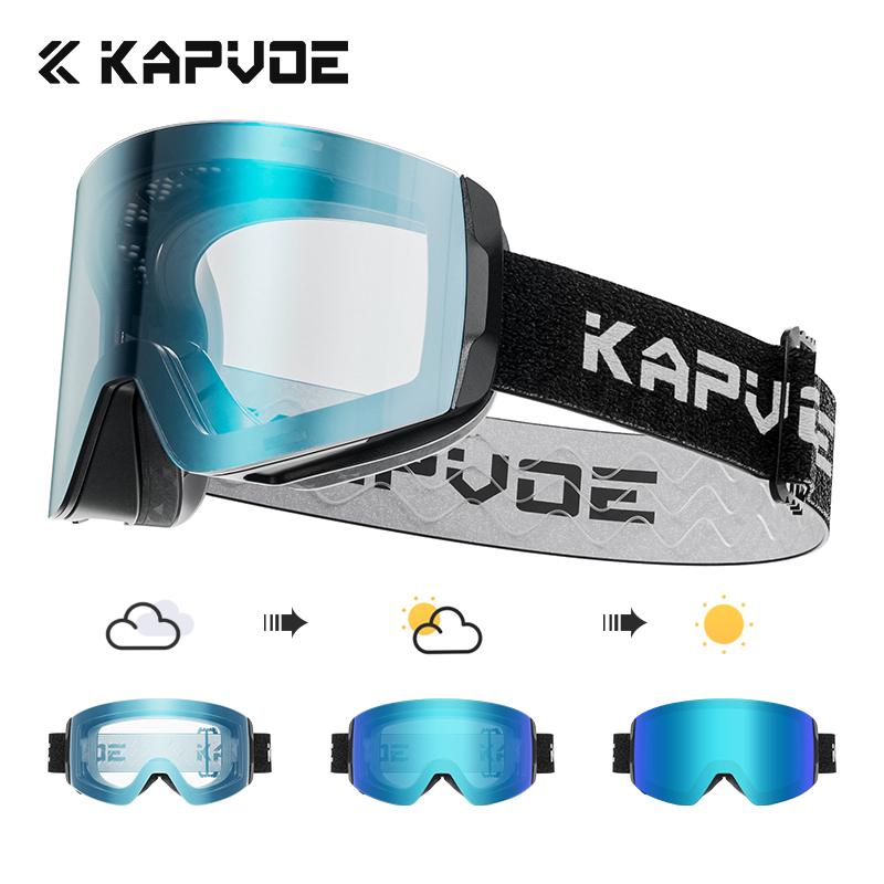KAPVOE New Photochromic Ski Goggles Sunglasses Double Magnet Adsorpt Layers UV400 Anti-fog Coatings Snowmobile Skiing Sunglasse Ski goggles