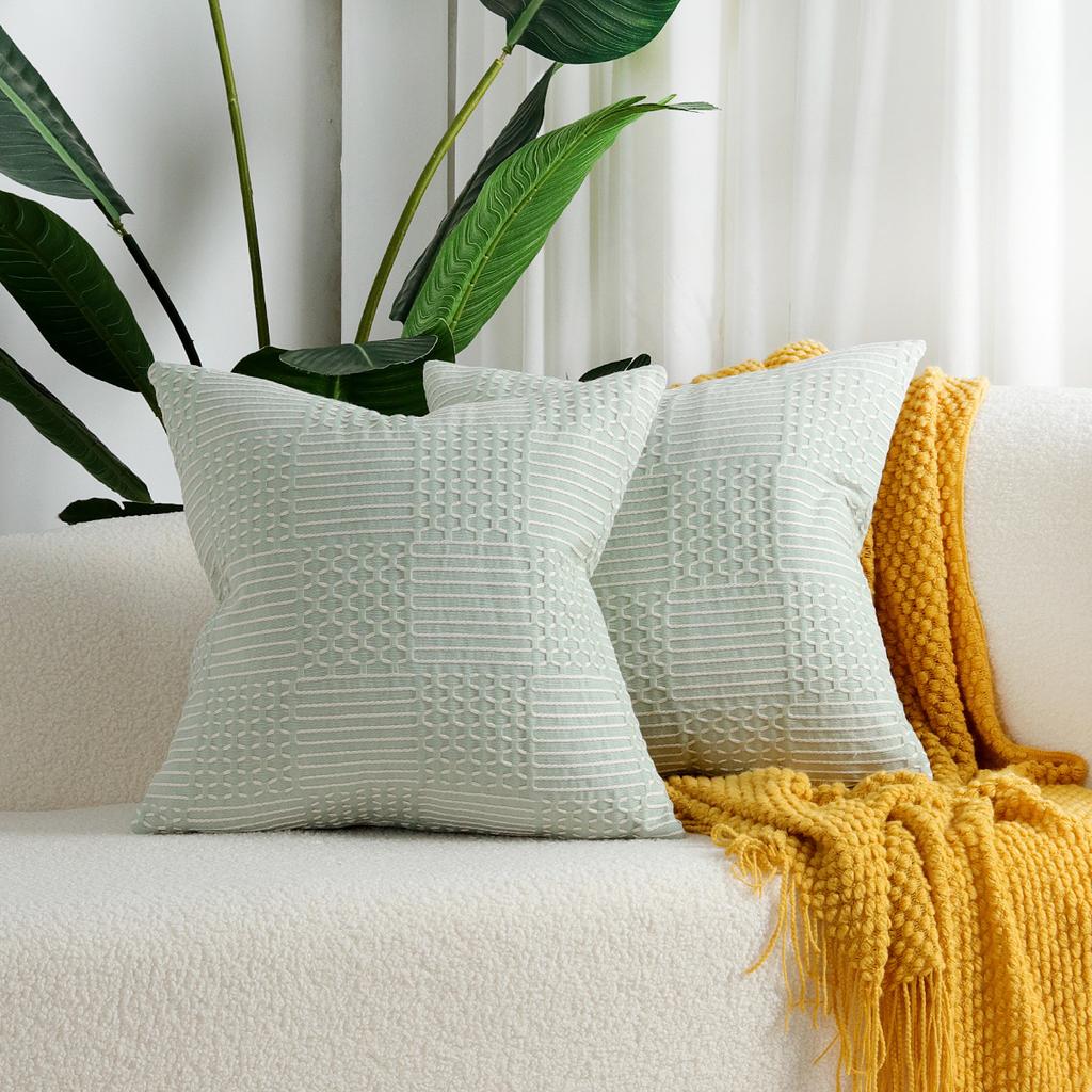 Textured Weaving Throw Pillow Covers Boho Farmhouse Geometric Cushion Cover for Home Living Room Couch Bed Chair Decor