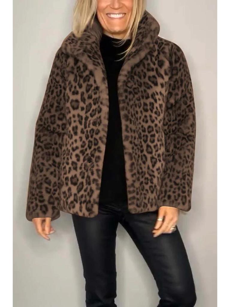 2024 Winter Women's Fashion Leopard Print Faux Fur Coat