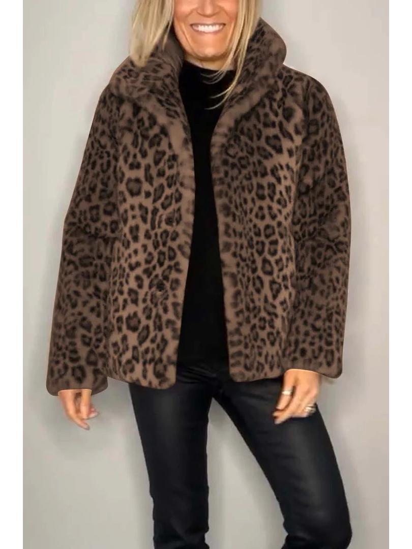 

Зимняя женская мода 2024 года Пальто из искусственного меха с леопардовым принтом Double Extra Large